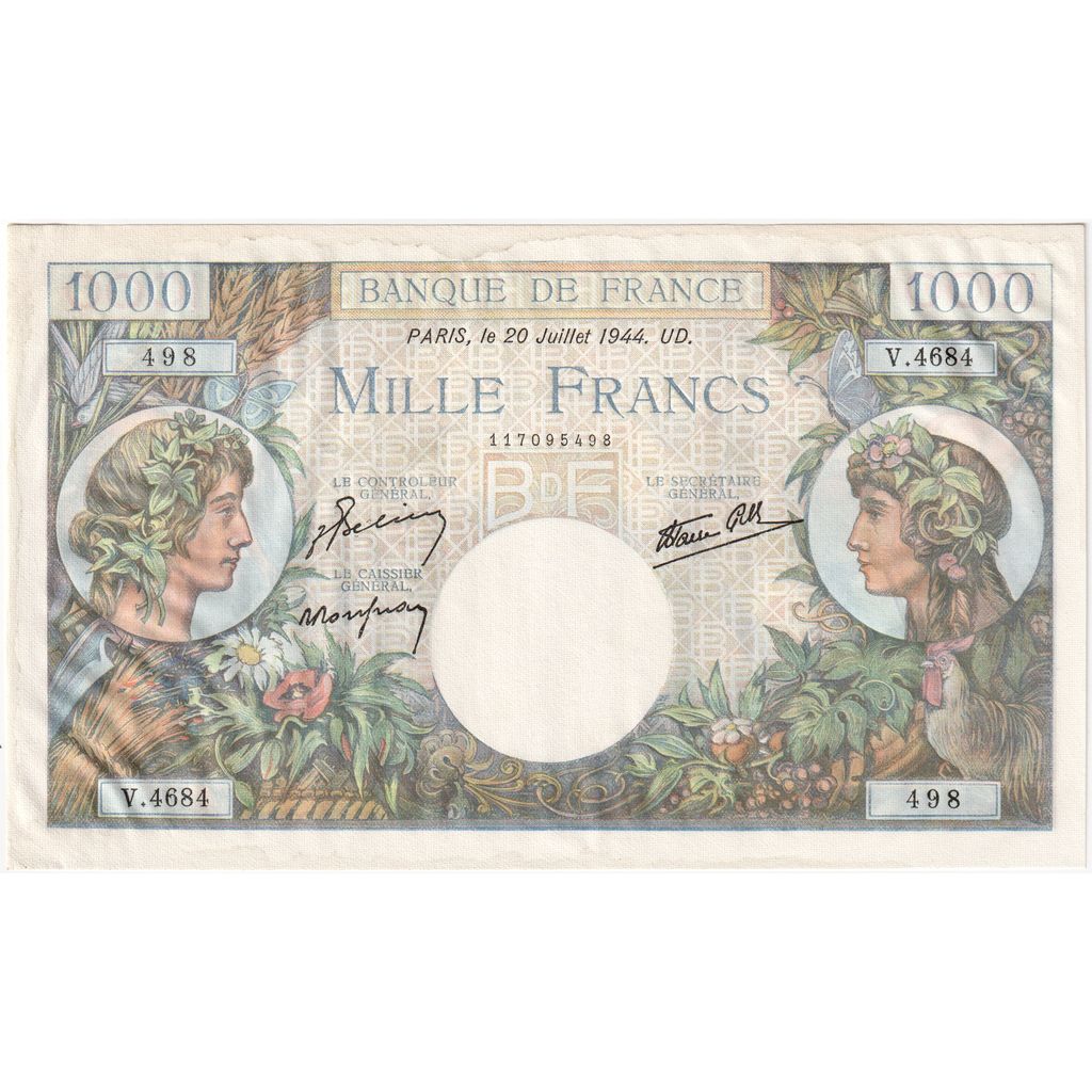 Frankrijk, 1000 Francs, Commerce et Industrie, 1944-07-20, V.4684, SUP