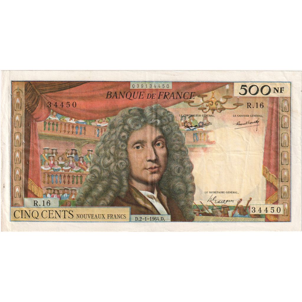 Frankrijk, 500 Nouveaux Francs, Molière, 1964-01-02, R16, TTB