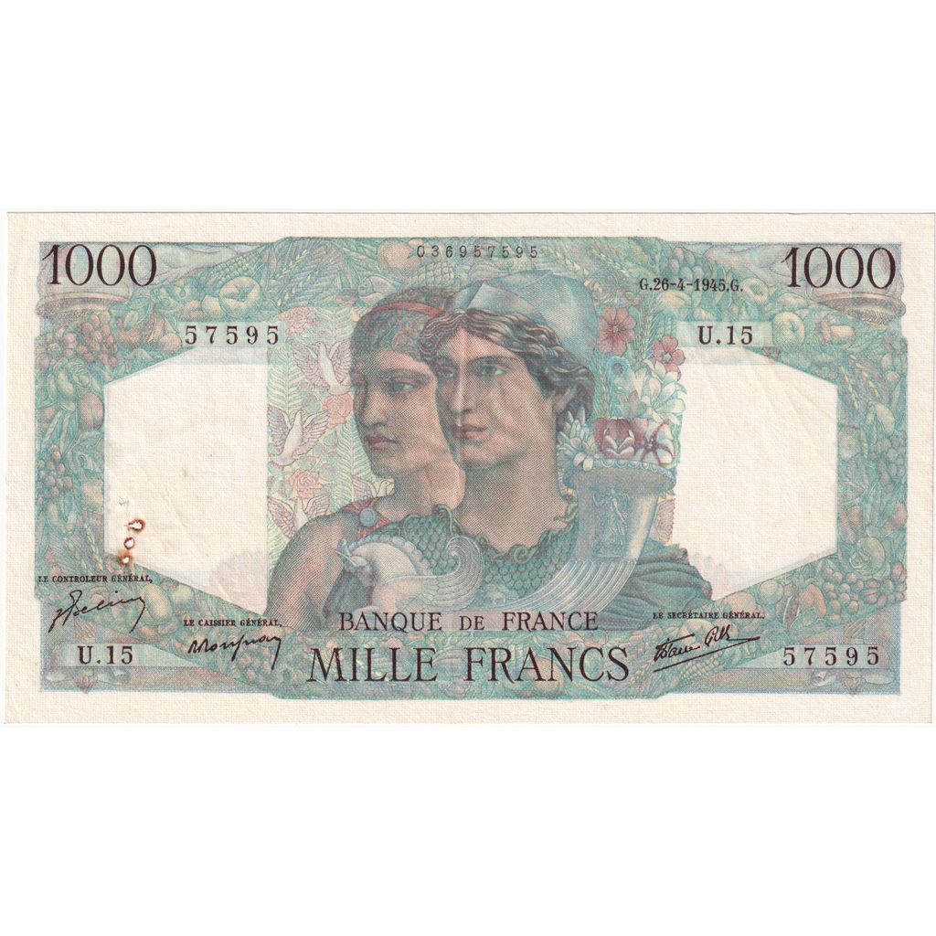 França, 1000 Francs, Minerve et Hercule, 1945-04-26, U.15, EF(40-45)