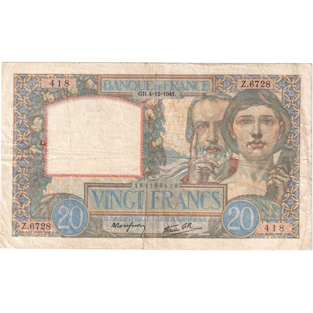 Francia, 20 Francs, Science et Travail, 1941-04-12, Z.6728, RC+
