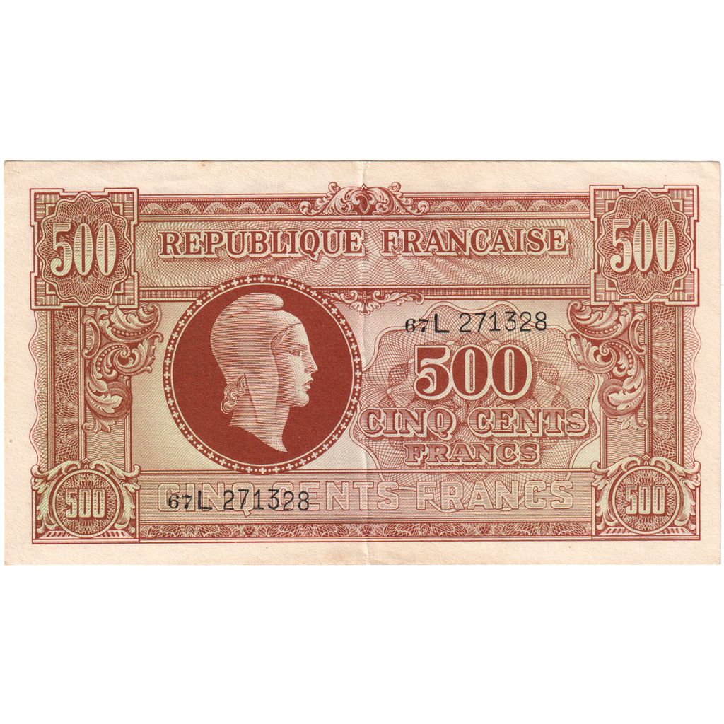 Frankrijk, 500 Francs, Marianne, Undated (1945), 67L, TTB+