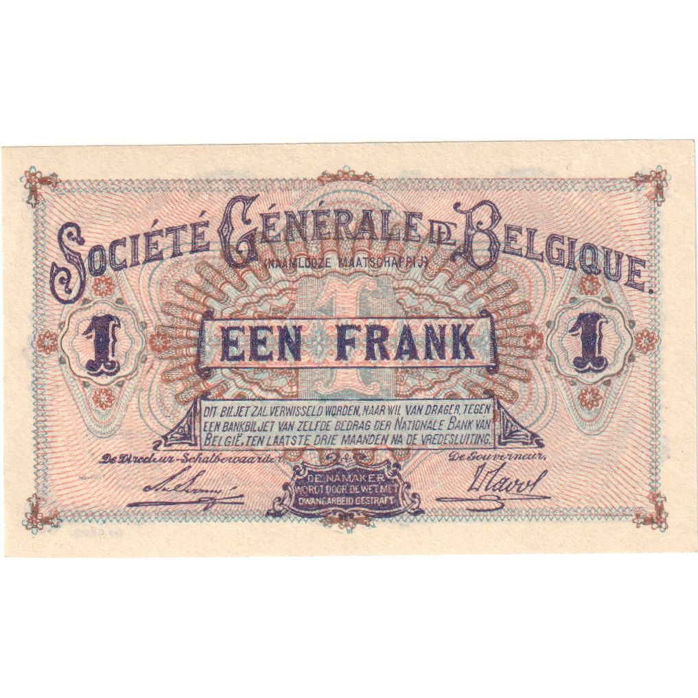 Bélgica, 1 Franc, 1915-03-16, SC+