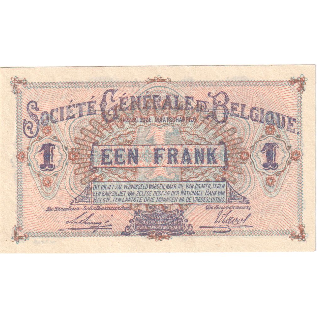 Bélgica, 1 Franc, 1915-03-16, UNC(64)