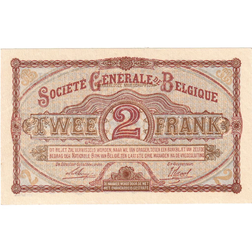Belgium, 2 Francs, 1915-04-08, UNC(65-70)