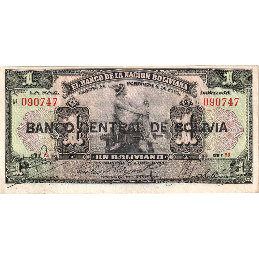 Bolívia, 1 Boliviano, 1911-05-11, AU(50-53)