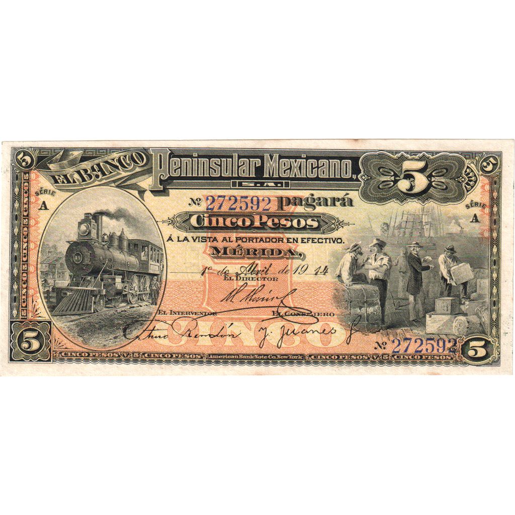 Mexico, 5 Pesos, 1914-04-01, AU(55-58)