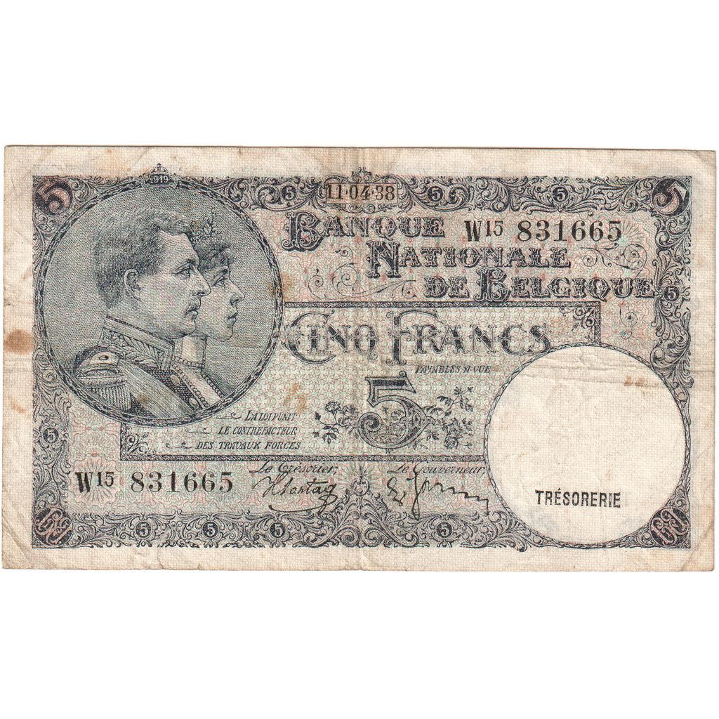 Belgique, 5 Francs, 1938-04-11, TB+