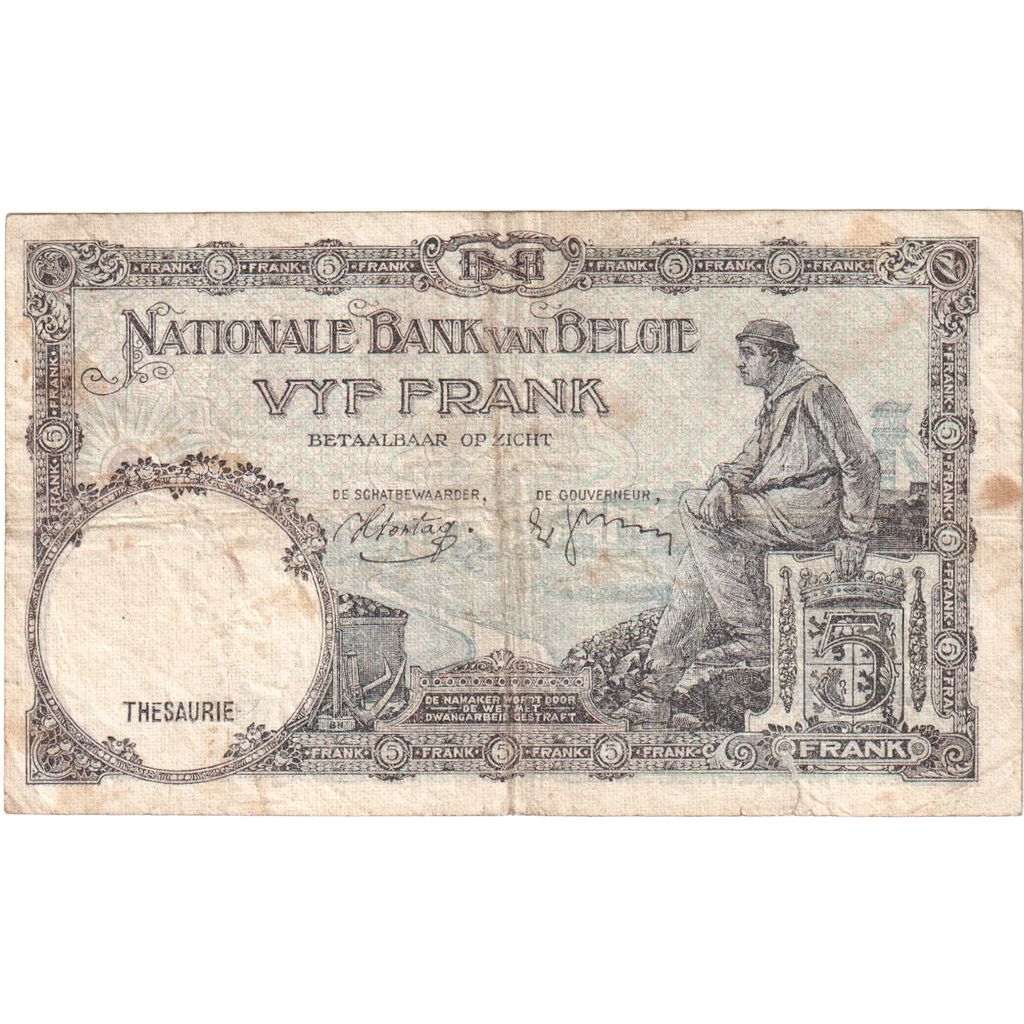 Belgique, 5 Francs, 1938-04-11, TB+