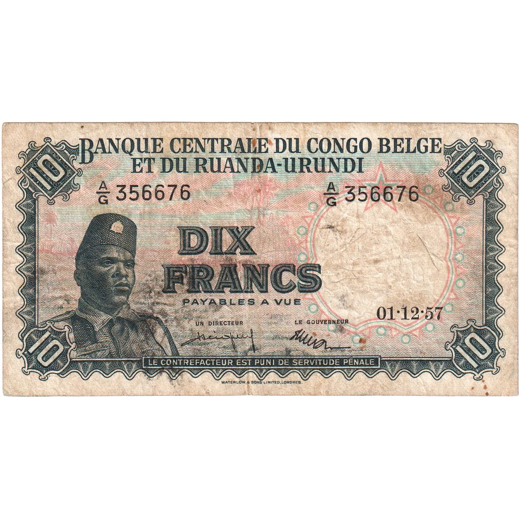 Congo belga, 10 Francs, 1957-12-01, MBC