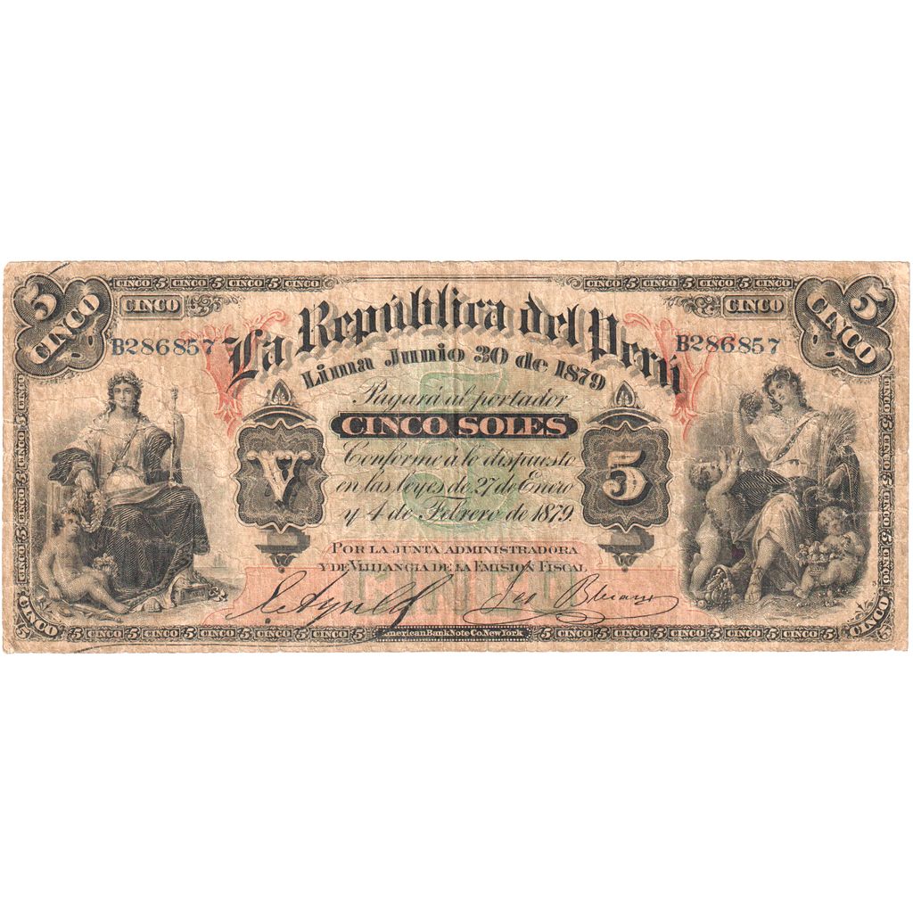 Peru, 5 Soles, 1879-06-30, EF(40-45)