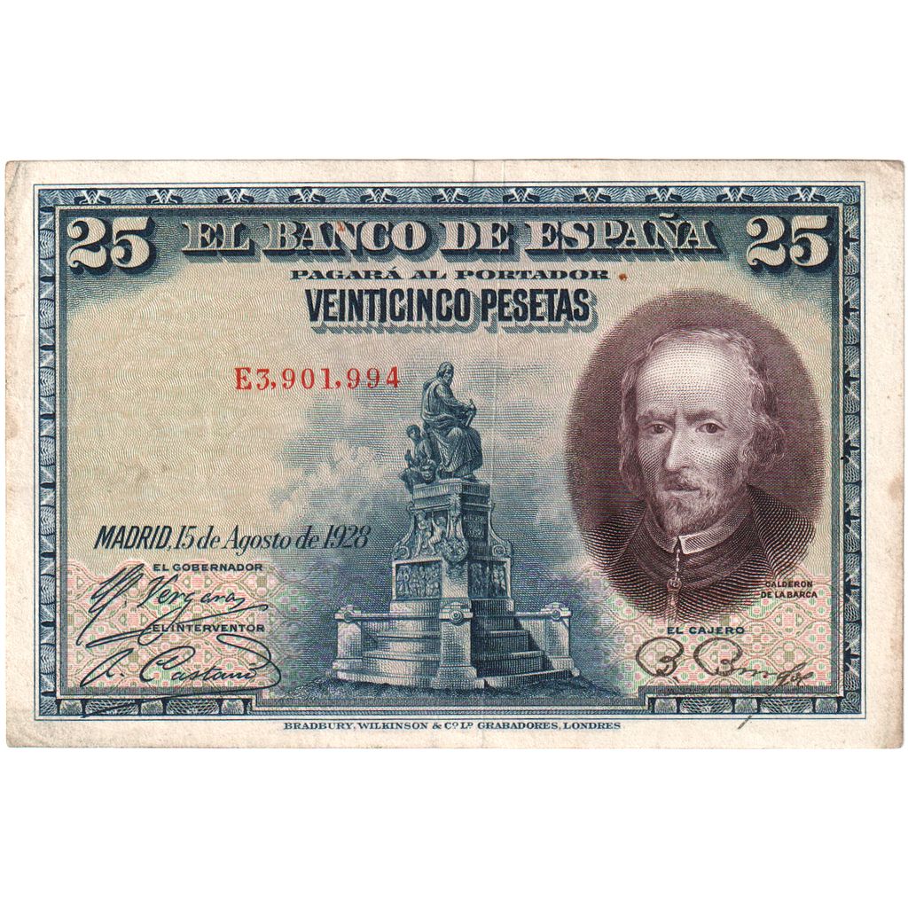 Spagna, 25 Pesetas, 1928-08-15, MB+