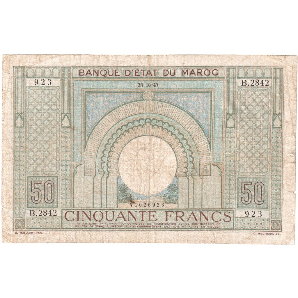 Marruecos, 50 Francs, 1947-10-28, BC+