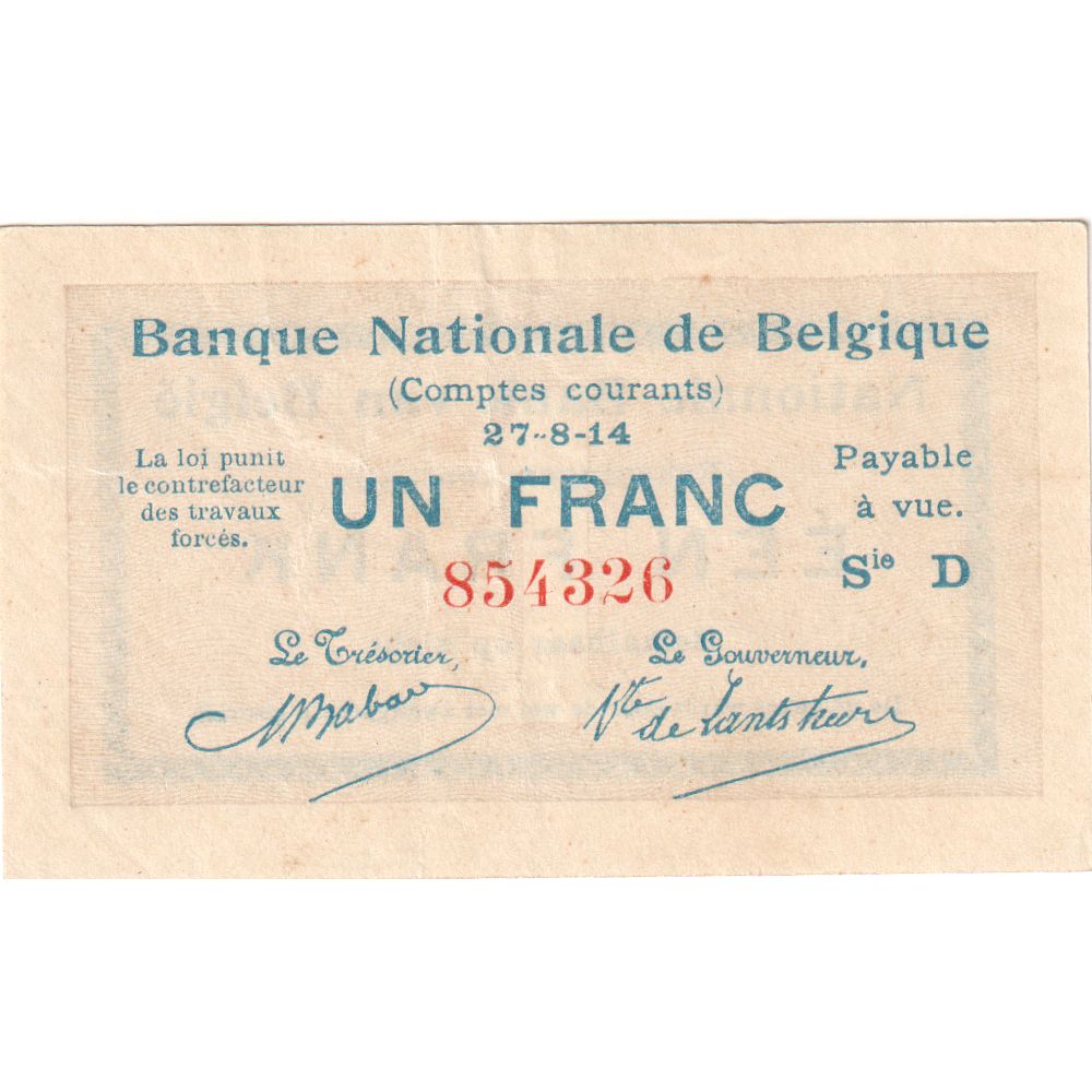 Belgien, 1 Franc, 1914-08-27, VZ