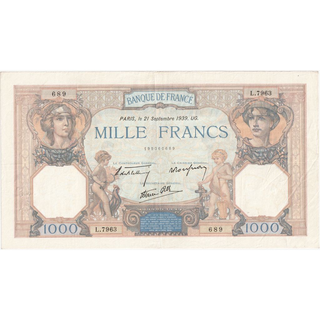 Francia, 1000 Francs, Cérès et Mercure, 1939-09-21, L.7963, BB+