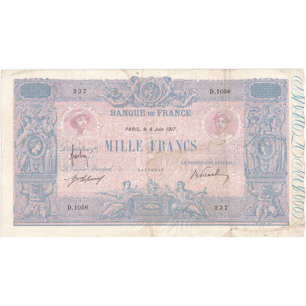 Francia, 1000 Francs, Bleu et Rose, 1917-06-08, D.1056, MB+