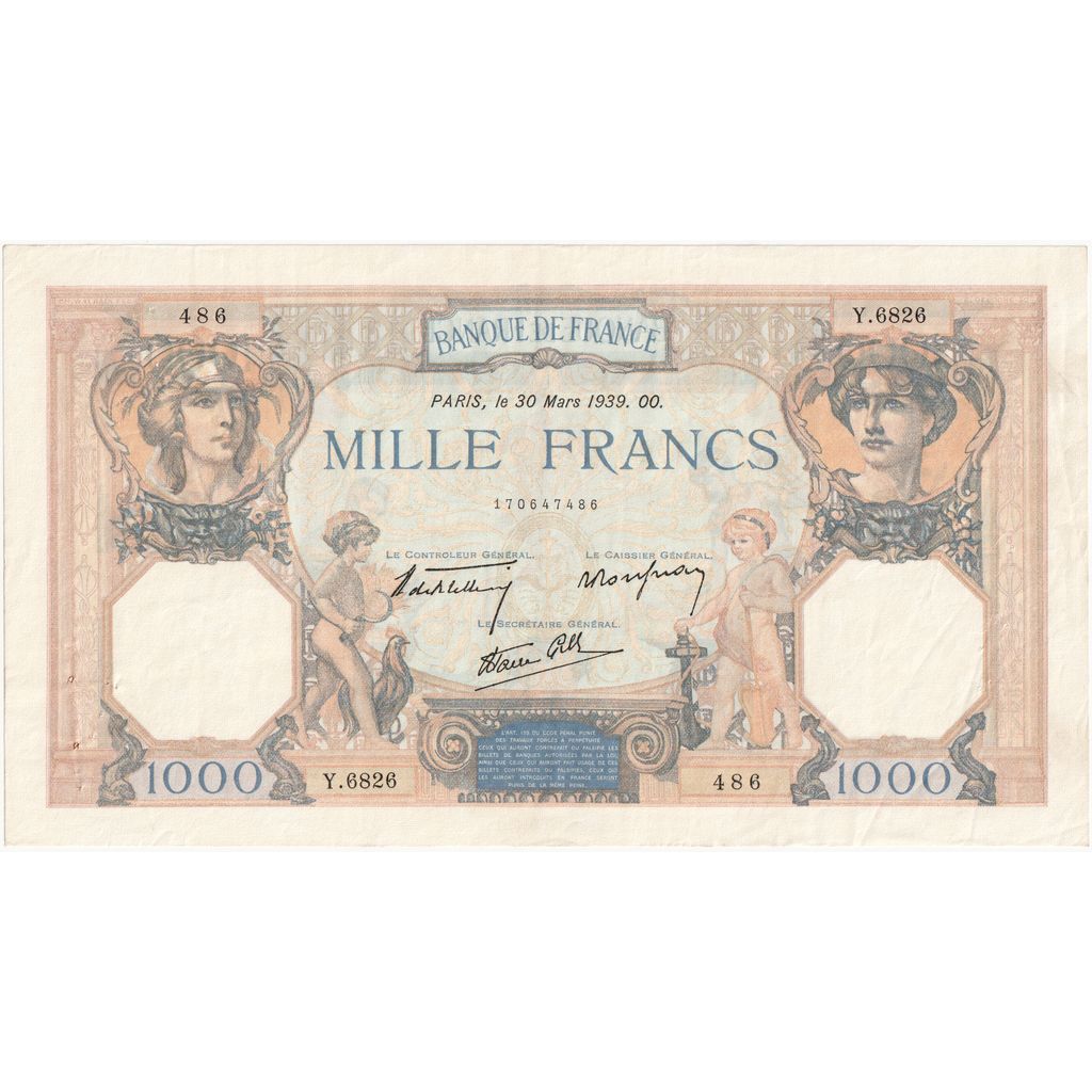 Frankrijk, 1000 Francs, Cérès et Mercure, 1939-03-30, Y.6826, SUP