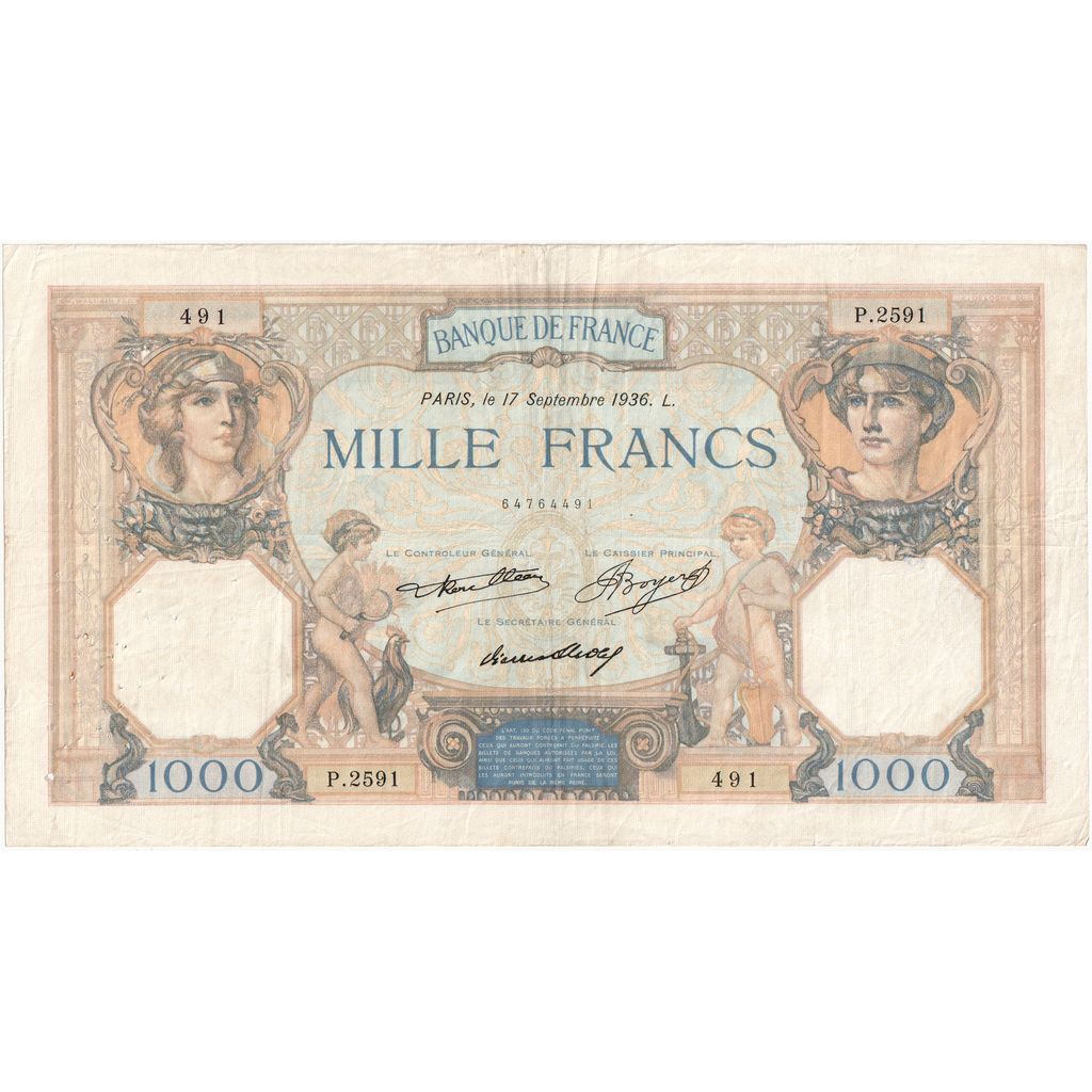 France, 1000 Francs, Cérès et Mercure, 1936-09-17, P.2591, SUP