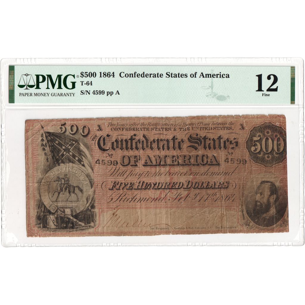 Confederate States of America, 500 Dollars, 1864-02-17, F12, PMG