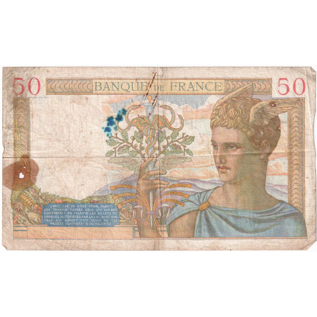 Frankreich, 50 Francs, Cérès, 1939-06-15, B.10275, GE+