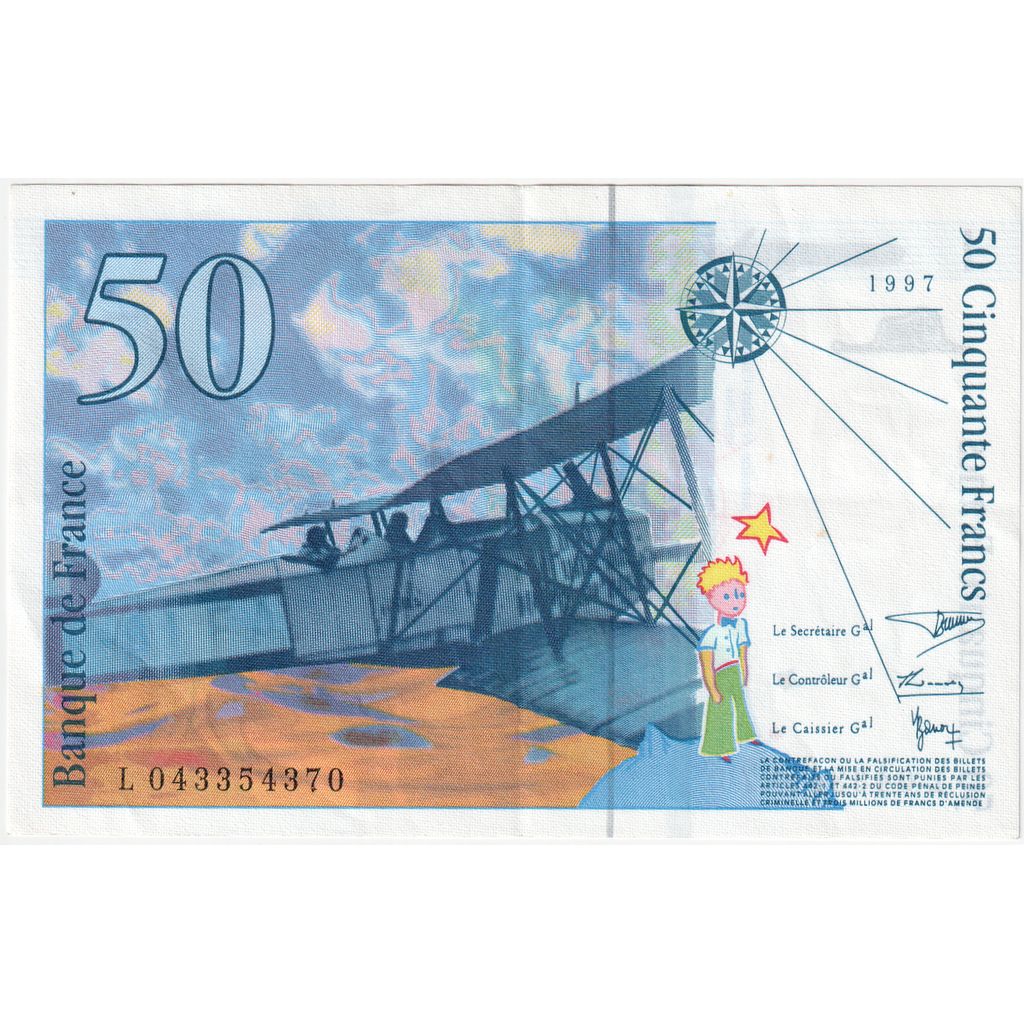 France, 50 Francs, St Exupéry, 1997, L, SUP