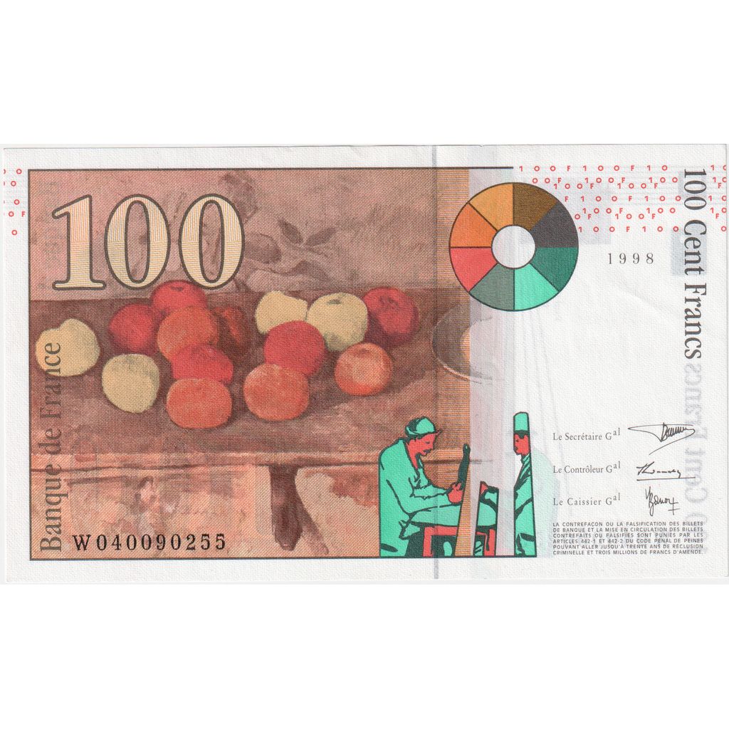 França, 100 Francs, Cézanne, 1998, W, AU(55-58)