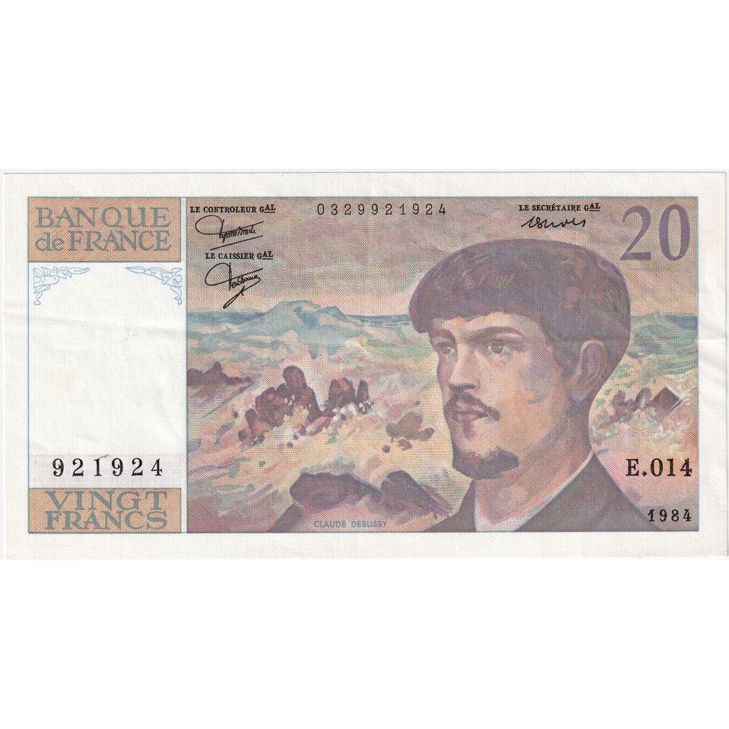 France, 20 Francs, Debussy, 1984, E.014, TTB