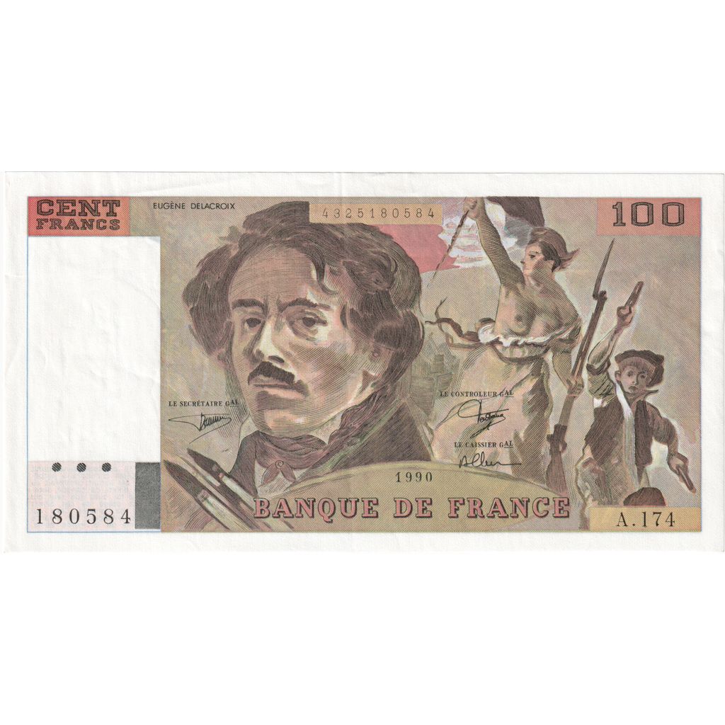 France, 100 Francs, Delacroix, 1990, A.174, EF(40-45)