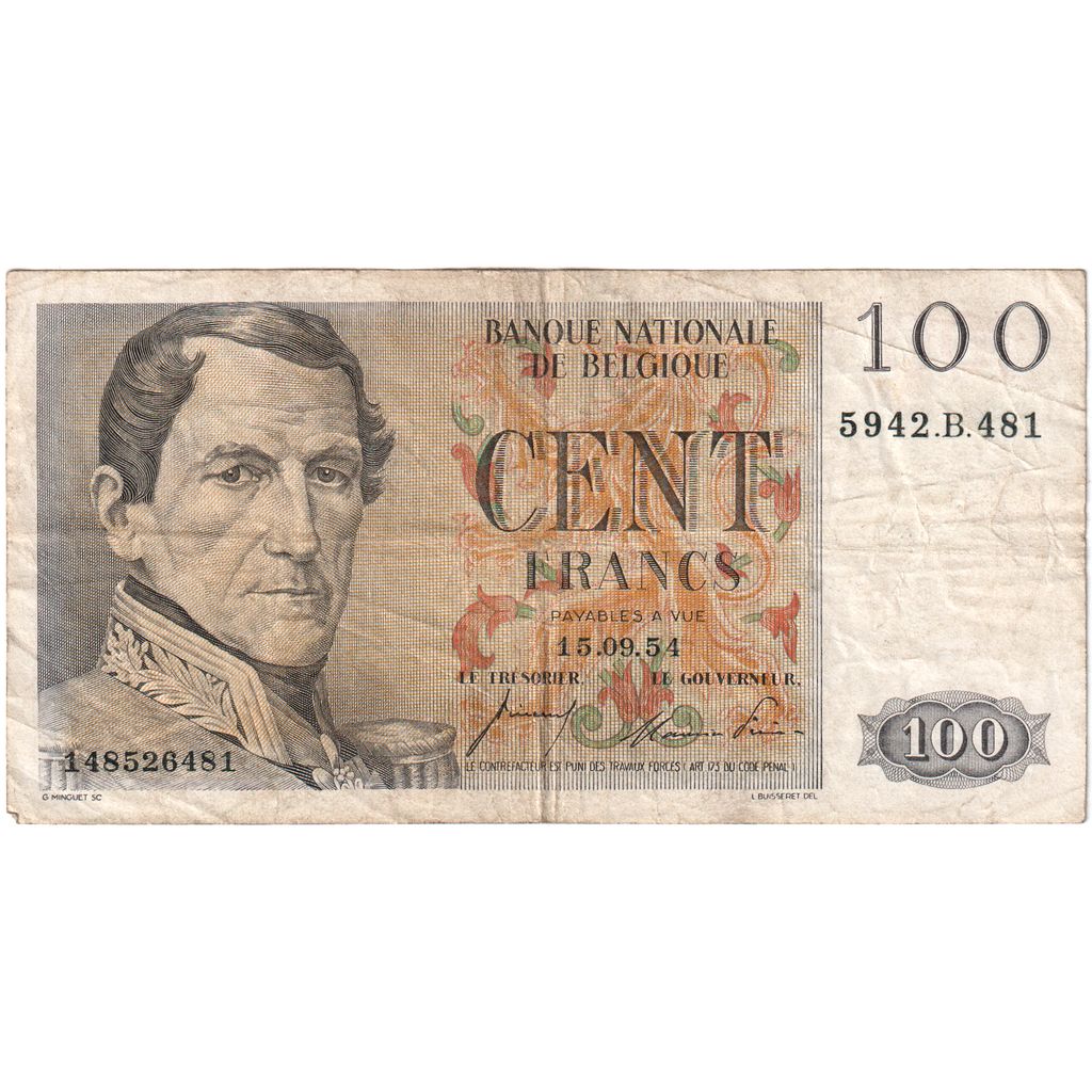 Belgium, 100 Francs, 1954-09-15, VF(30-35)