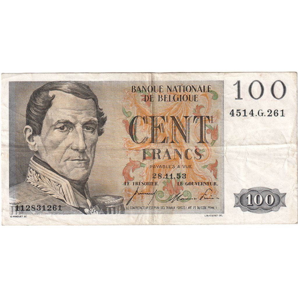 Belgium, 100 Francs, 1953-11-28, VF(30-35)