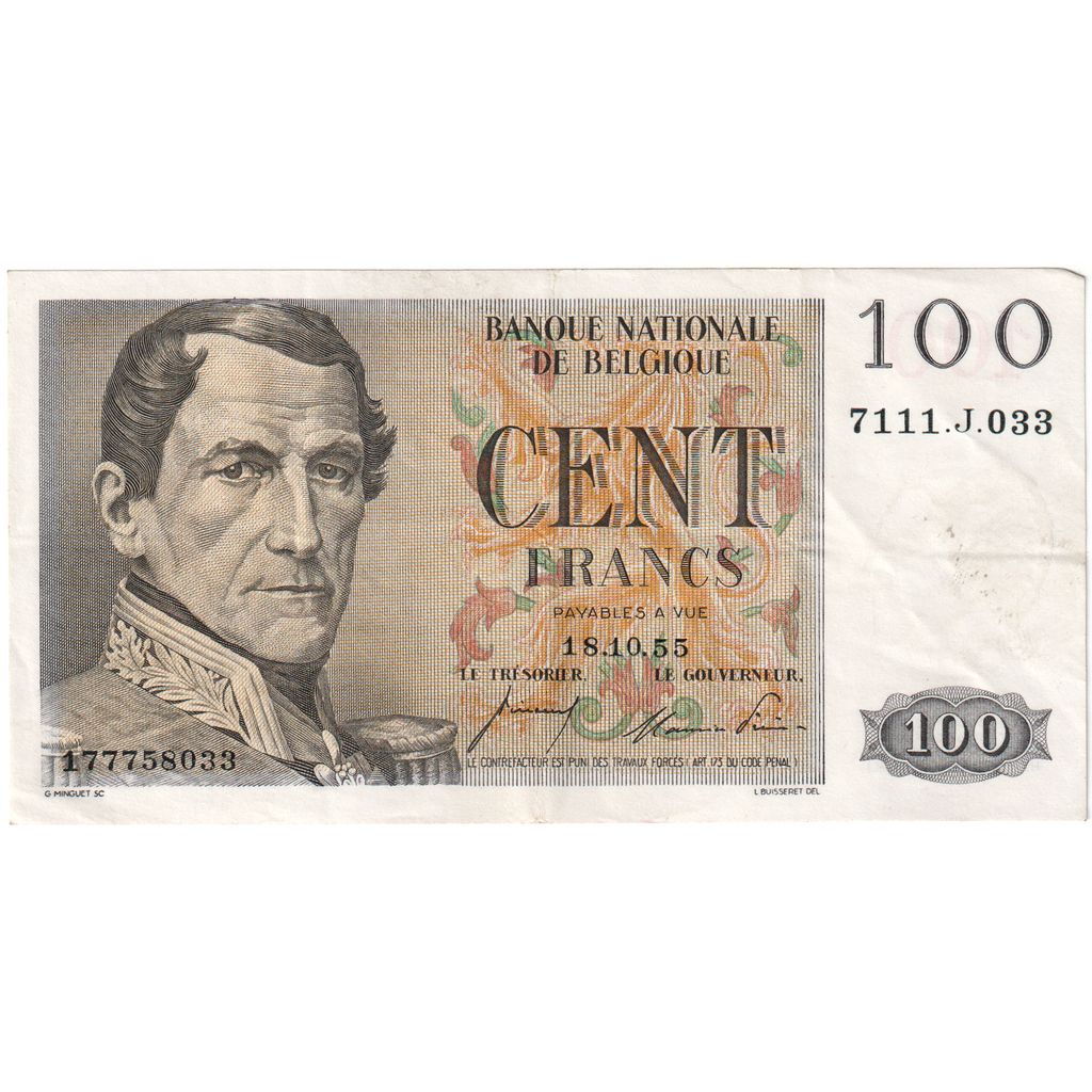 Belgium, 100 Francs, 1955-10-18, AU(50-53)