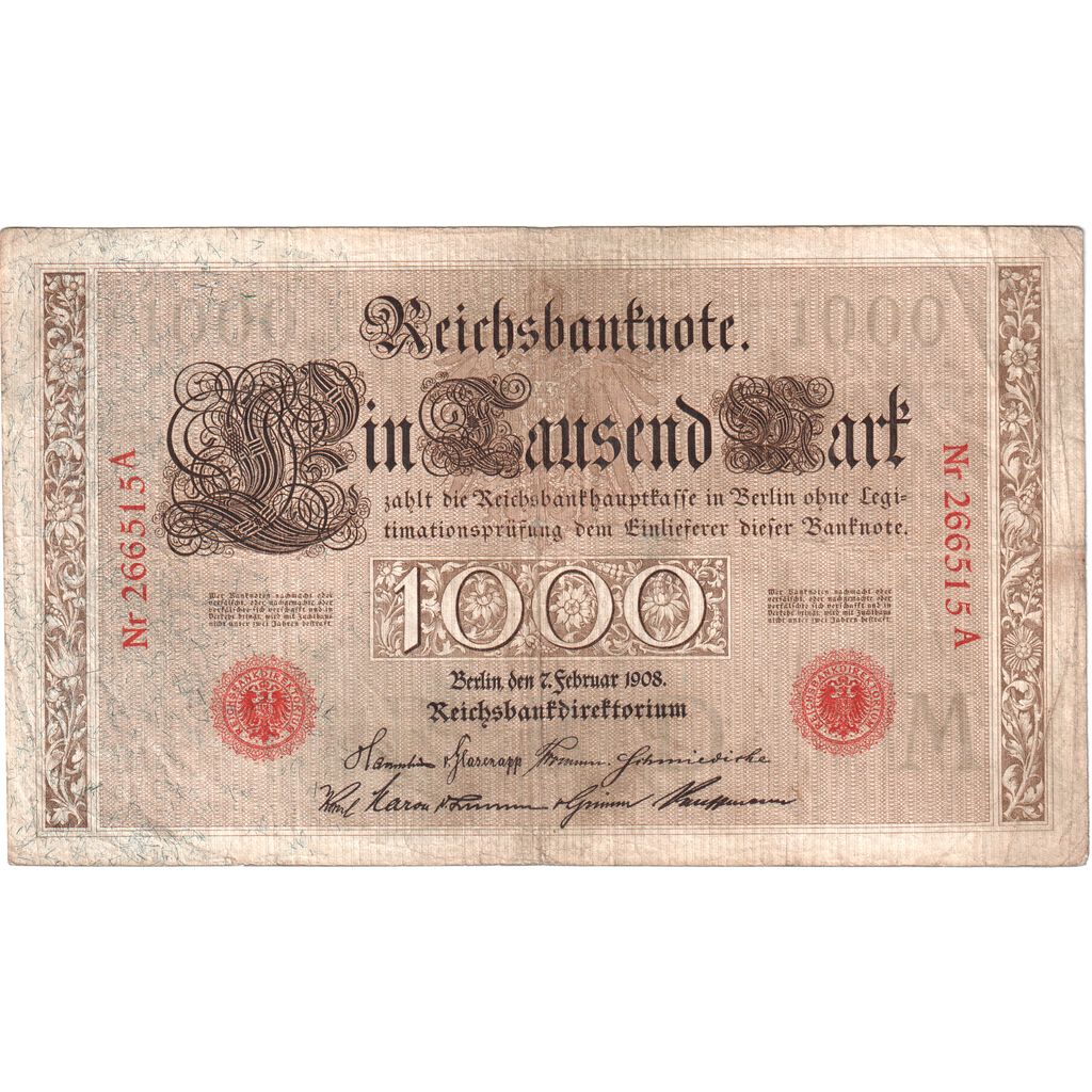 Germany, 1000 Mark, 1908-02-07, VF(20-25)
