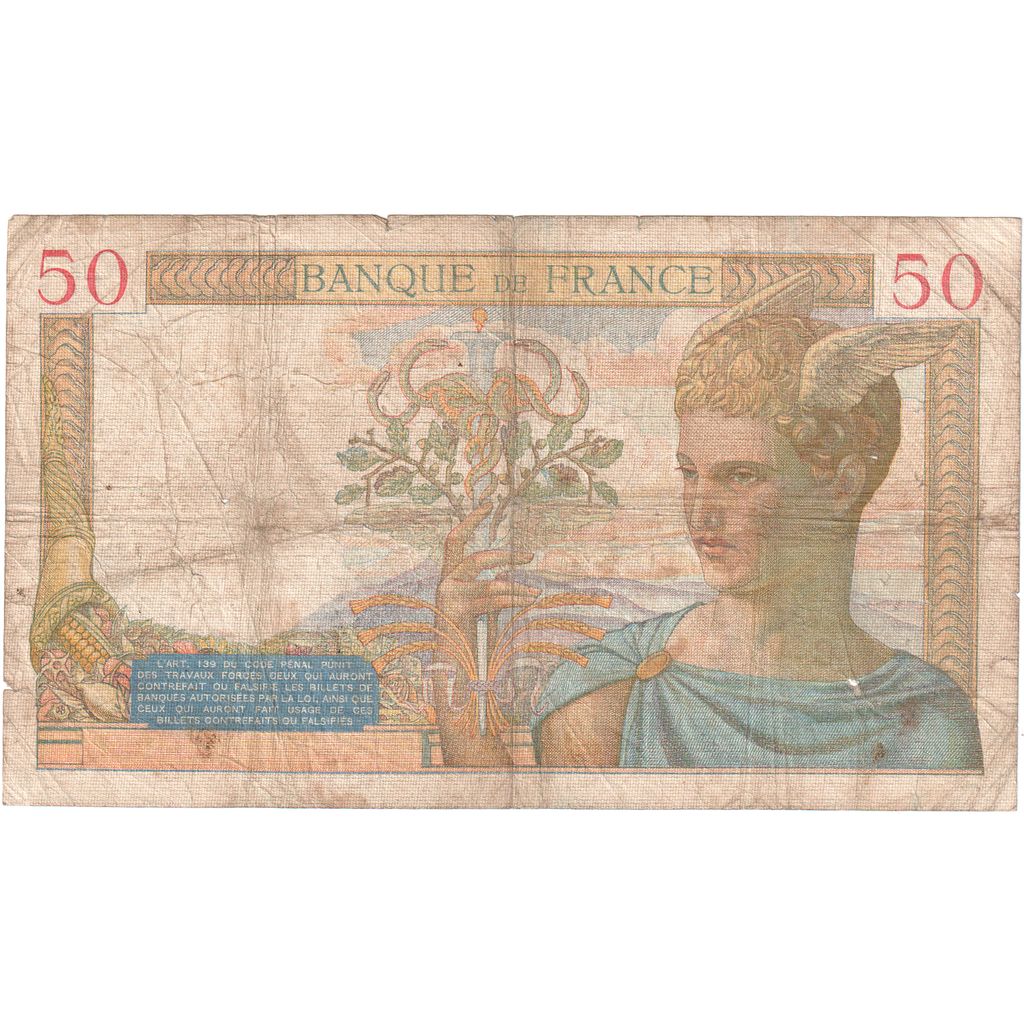 França, 50 Francs, Cérès, 1938-02-17, T.7649, VF(20-25)