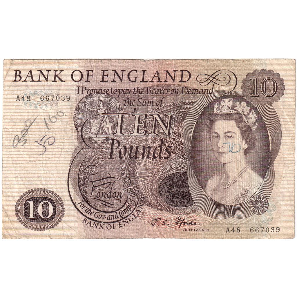 Great Britain, 10 Pounds, 1964-1975, VF(20-25)