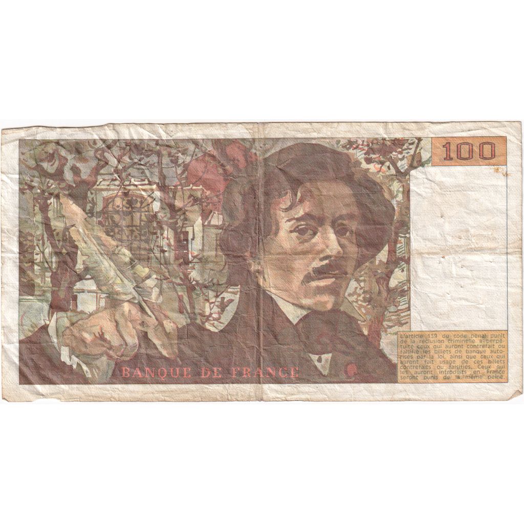 Francia, 100 Francs, Delacroix, 1984, C.85, BC+