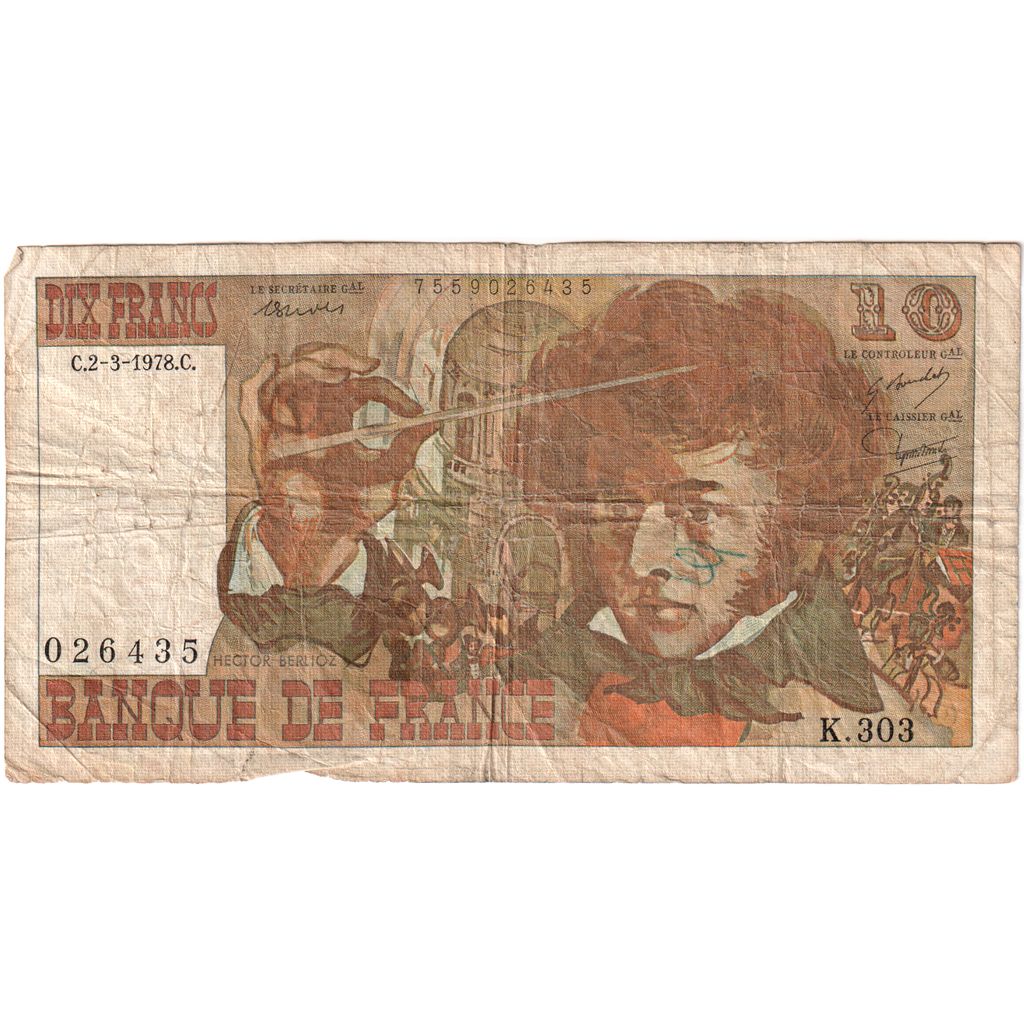 França, 10 Francs, Berlioz, 1978-03-02, K.303, VF(20-25)