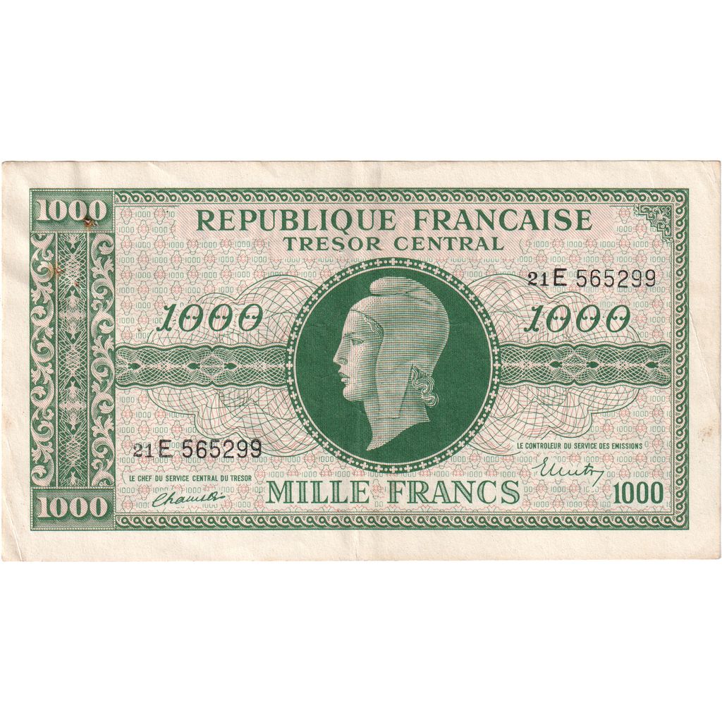 France, 1000 Francs, Marianne, Undated (1945), 21E565299, F(12-15)