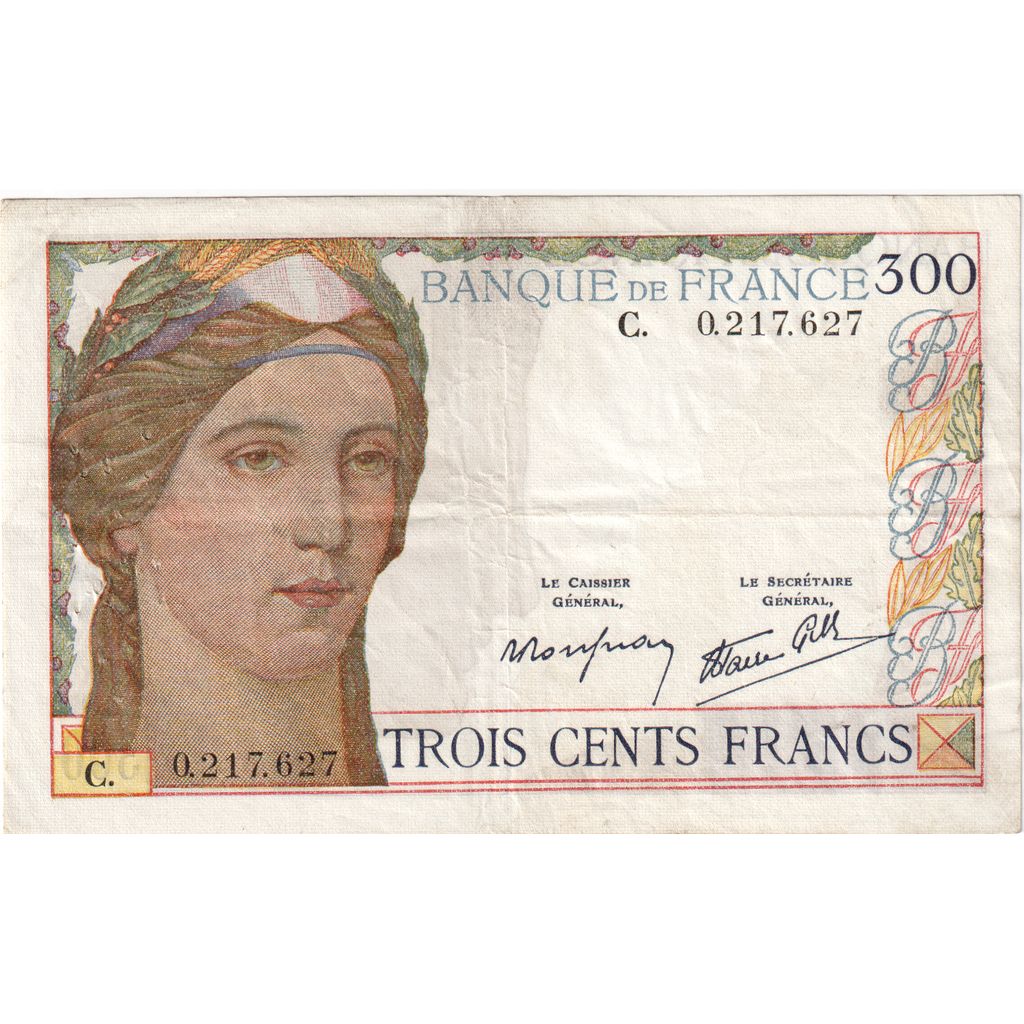 Francja, 300 Francs, Cérès, undated (1938), C, VF(30-35)