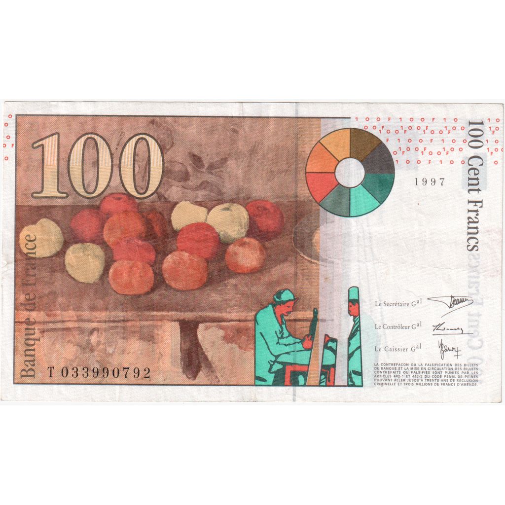 Francja, 100 Francs, Cézanne, 1997, T, EF(40-45)
