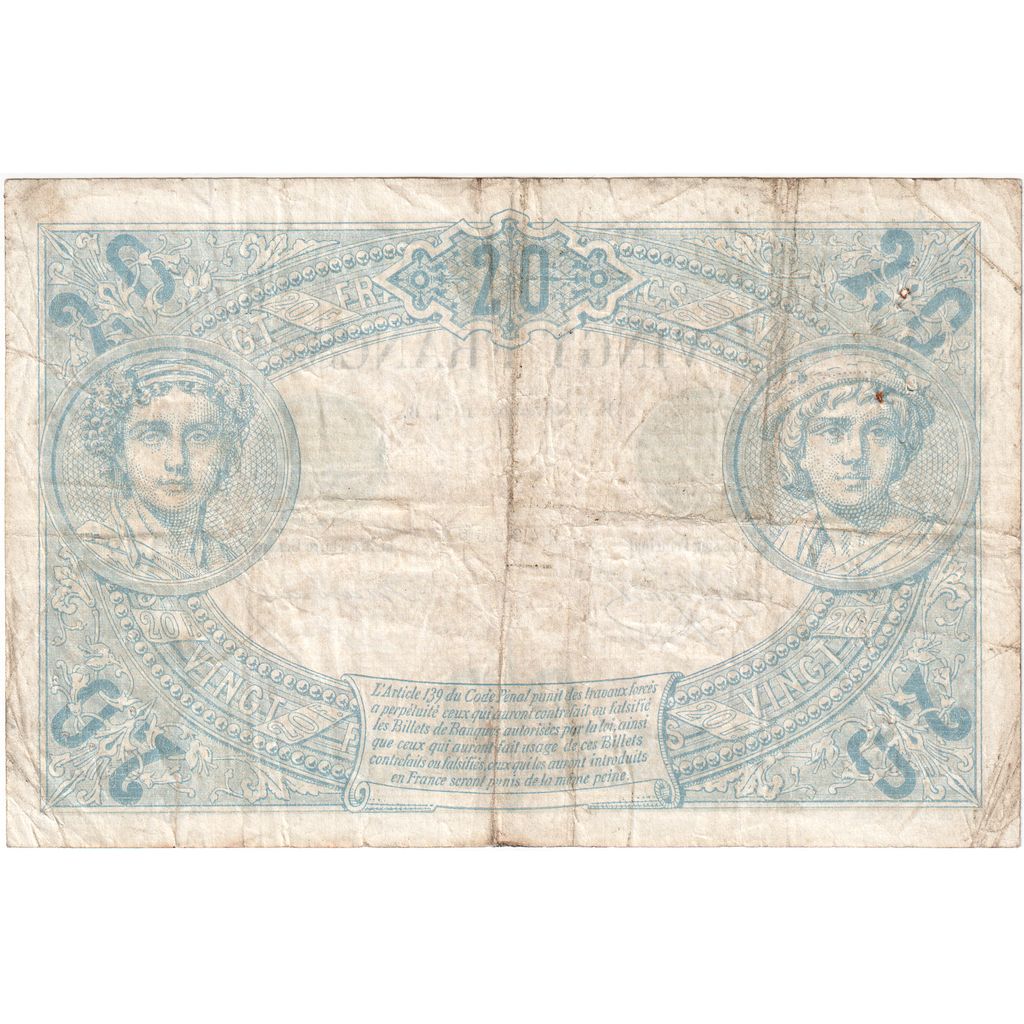France, 20 Francs, Noir, 1874-11-05, L.98, VF(20-25)