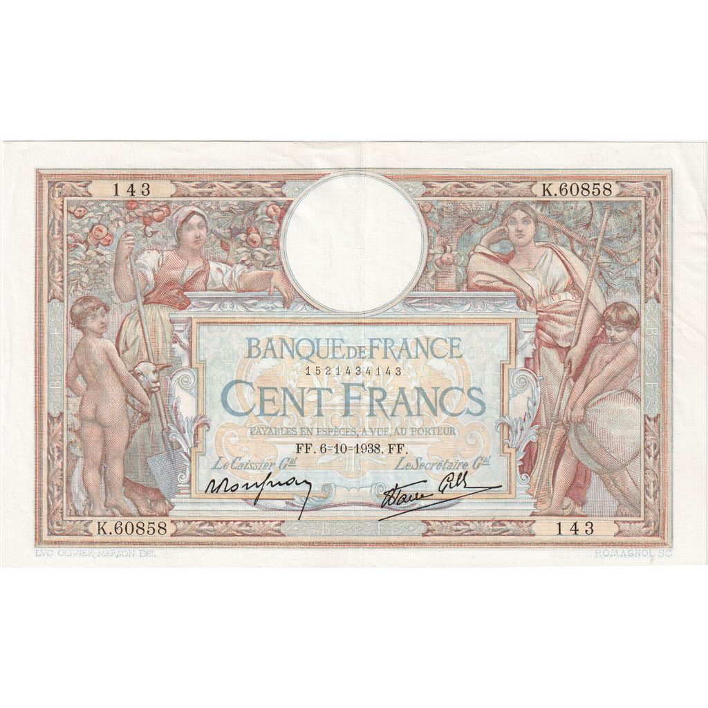 Francja, 100 Francs, Luc Olivier Merson, 1938-10-06, K.60858, UNC(60-62)