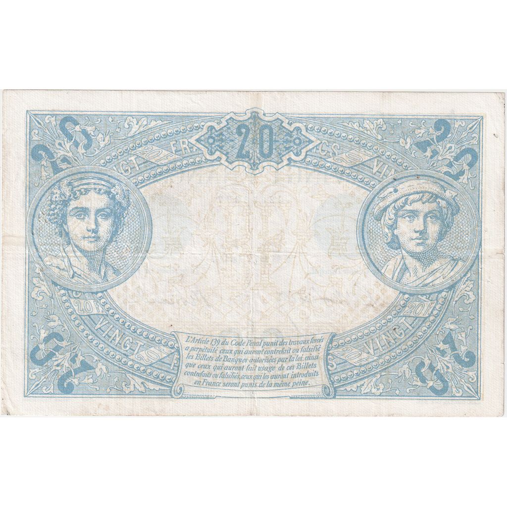 Francia, 20 Francs, Bleu, 1906-01-25, D.83, BC+