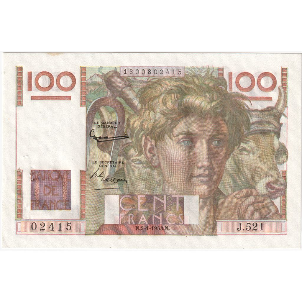 France, 100 Francs, Jeune Paysan, 1953-01-02, J.521, TTB