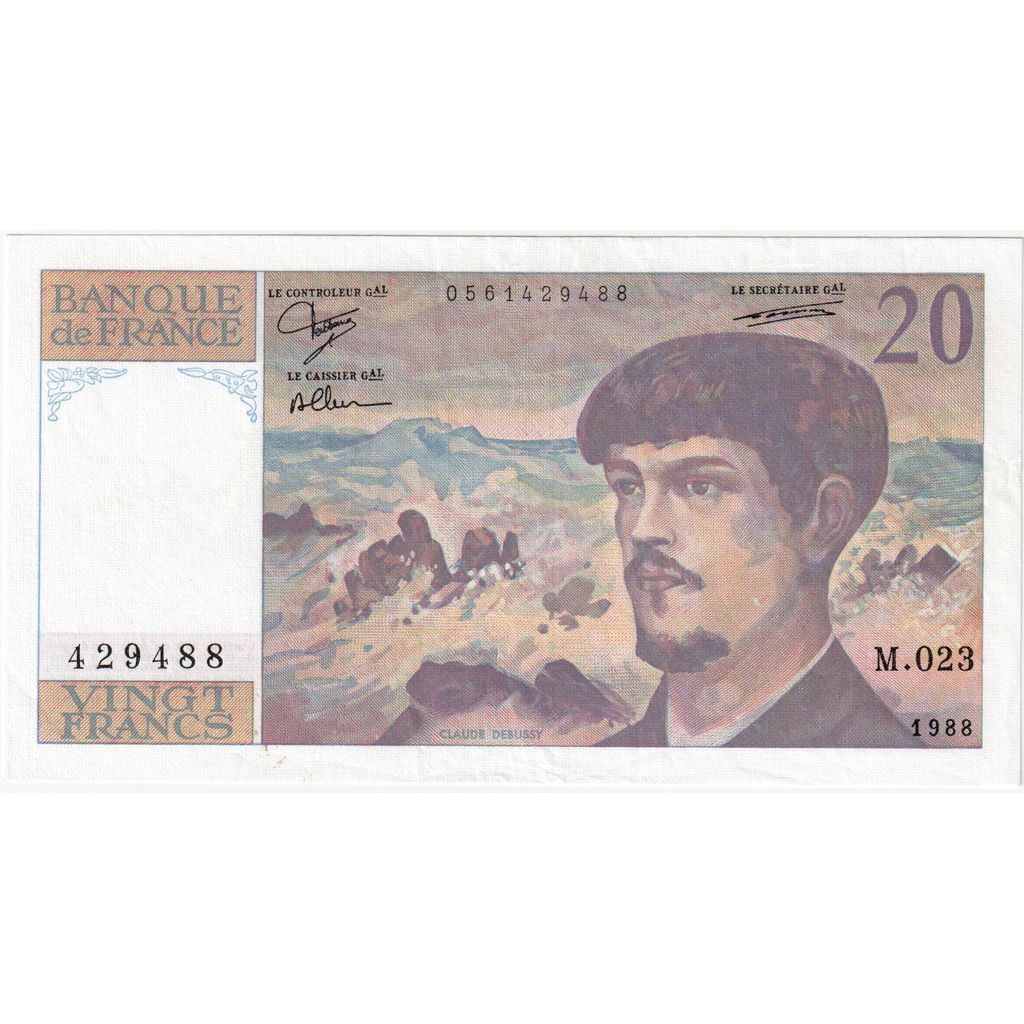 France, 20 Francs, Debussy, 1988, M.023, UNC(65-70)