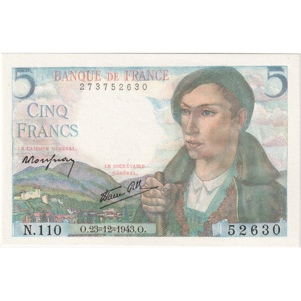 Frankreich, 5 Francs, Berger, 1943-12-23, N.110, UNZ