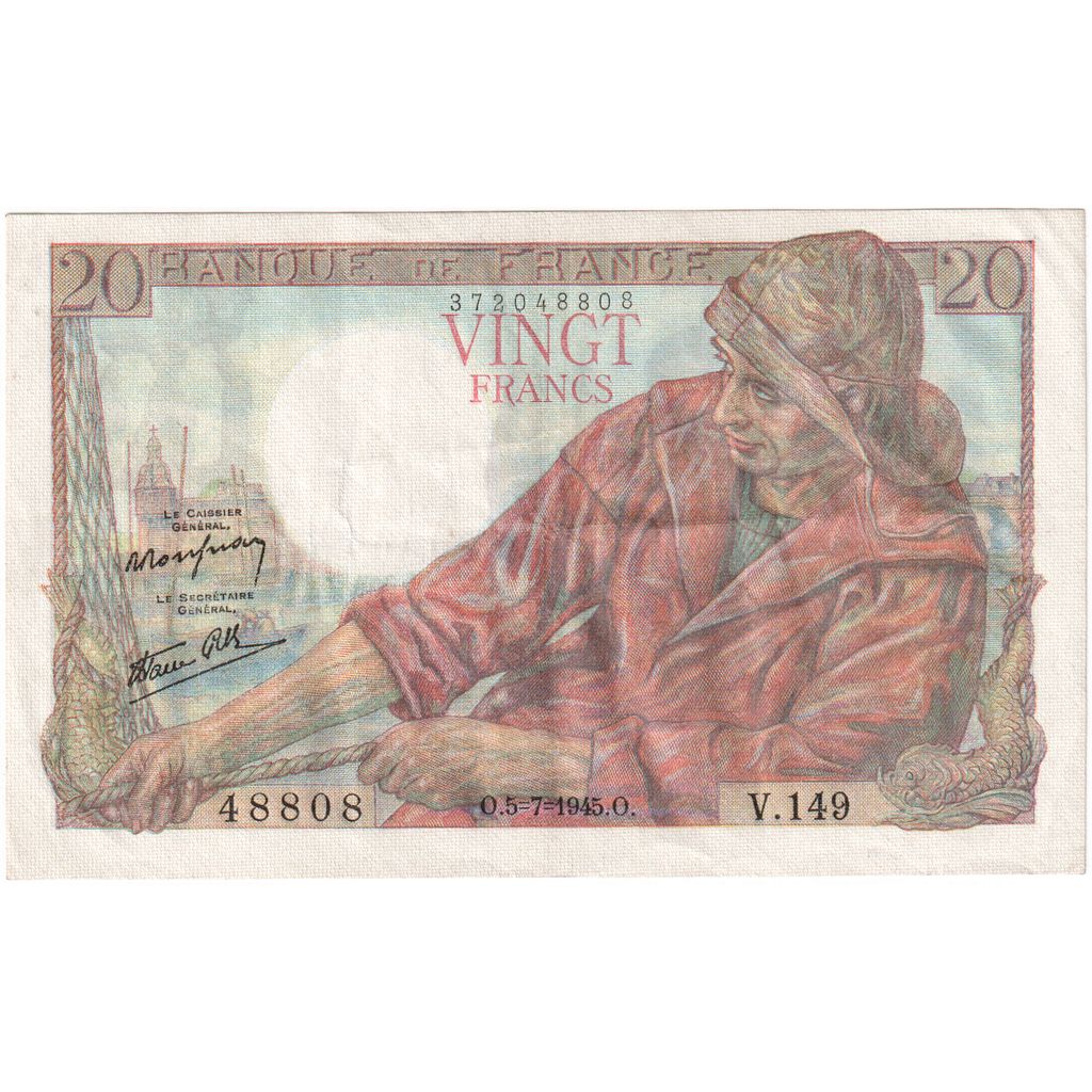 Frankrijk, 20 Francs, Pêcheur, 1945-07-05, V.149, TTB