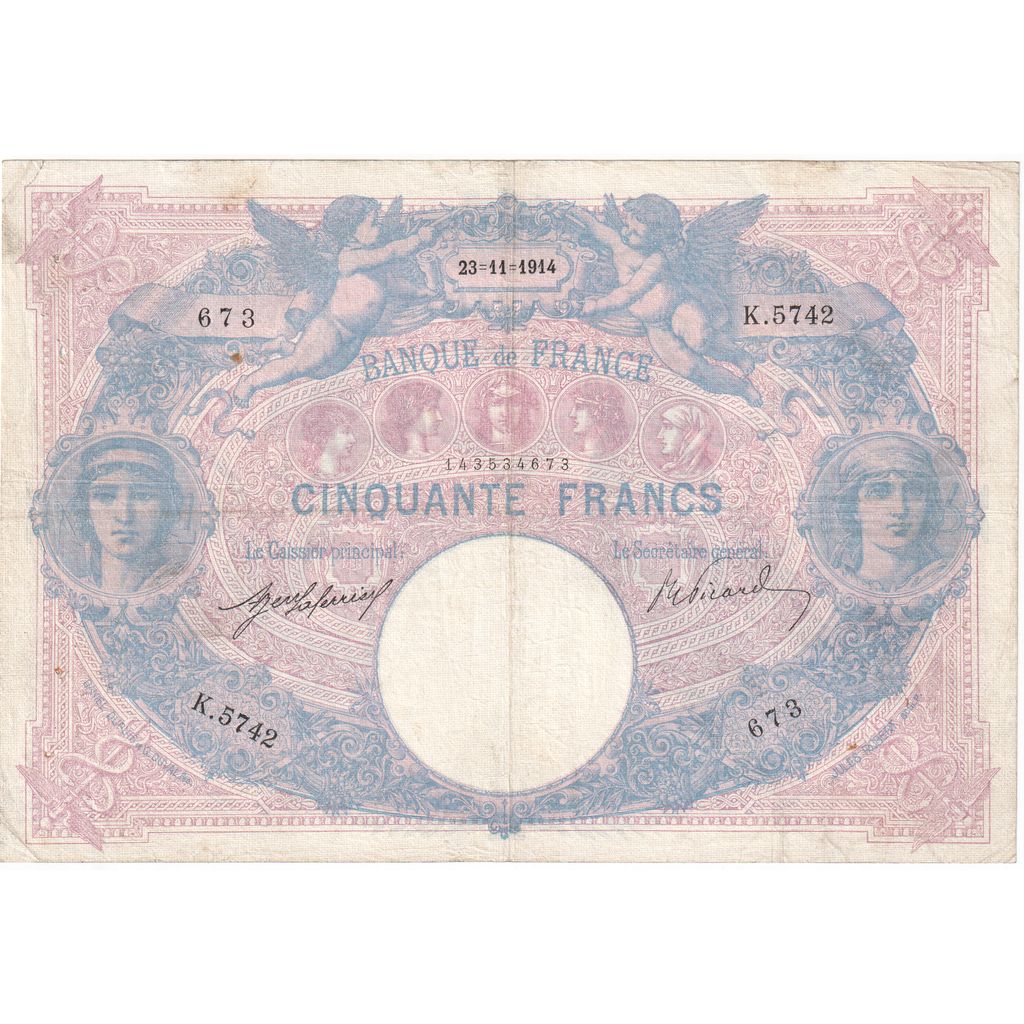 Frankreich, 50 Francs, Bleu et Rose, 1914-11-23, K.5742, S+