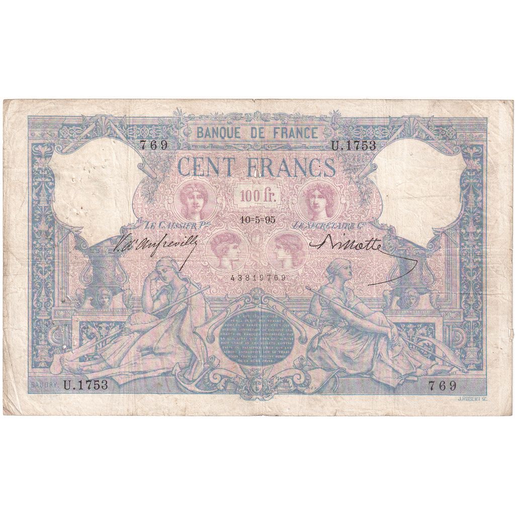 France, 100 Francs, Bleu et Rose, 1895-05-10, U.1753, B+