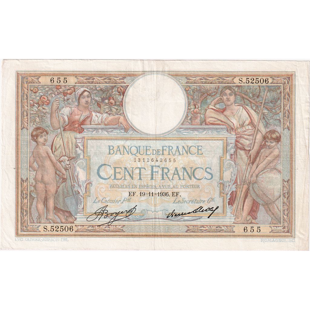 Frankreich, 100 Francs, Luc Olivier Merson, 1936-11-19, S.52506, SS