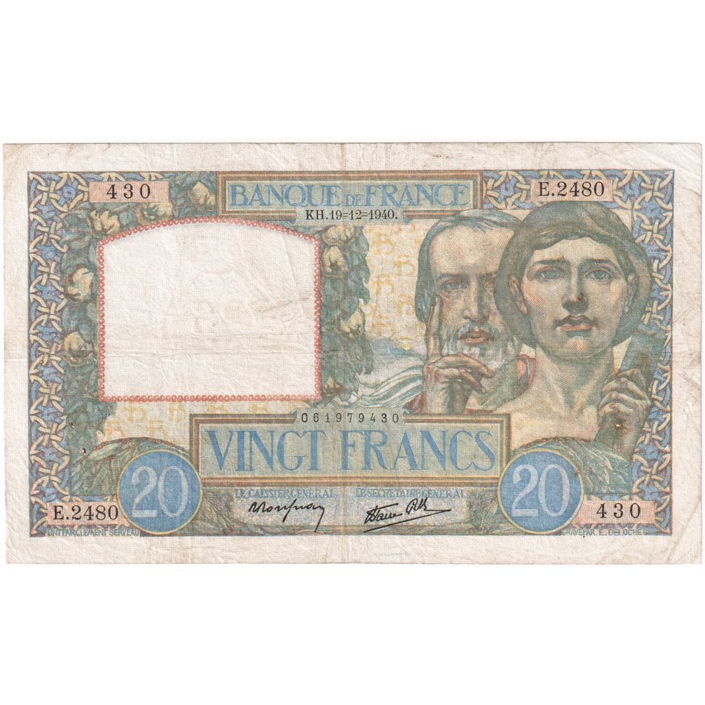 Francia, 20 Francs, Science et Travail, 1940-12-19, E.2480, BC
