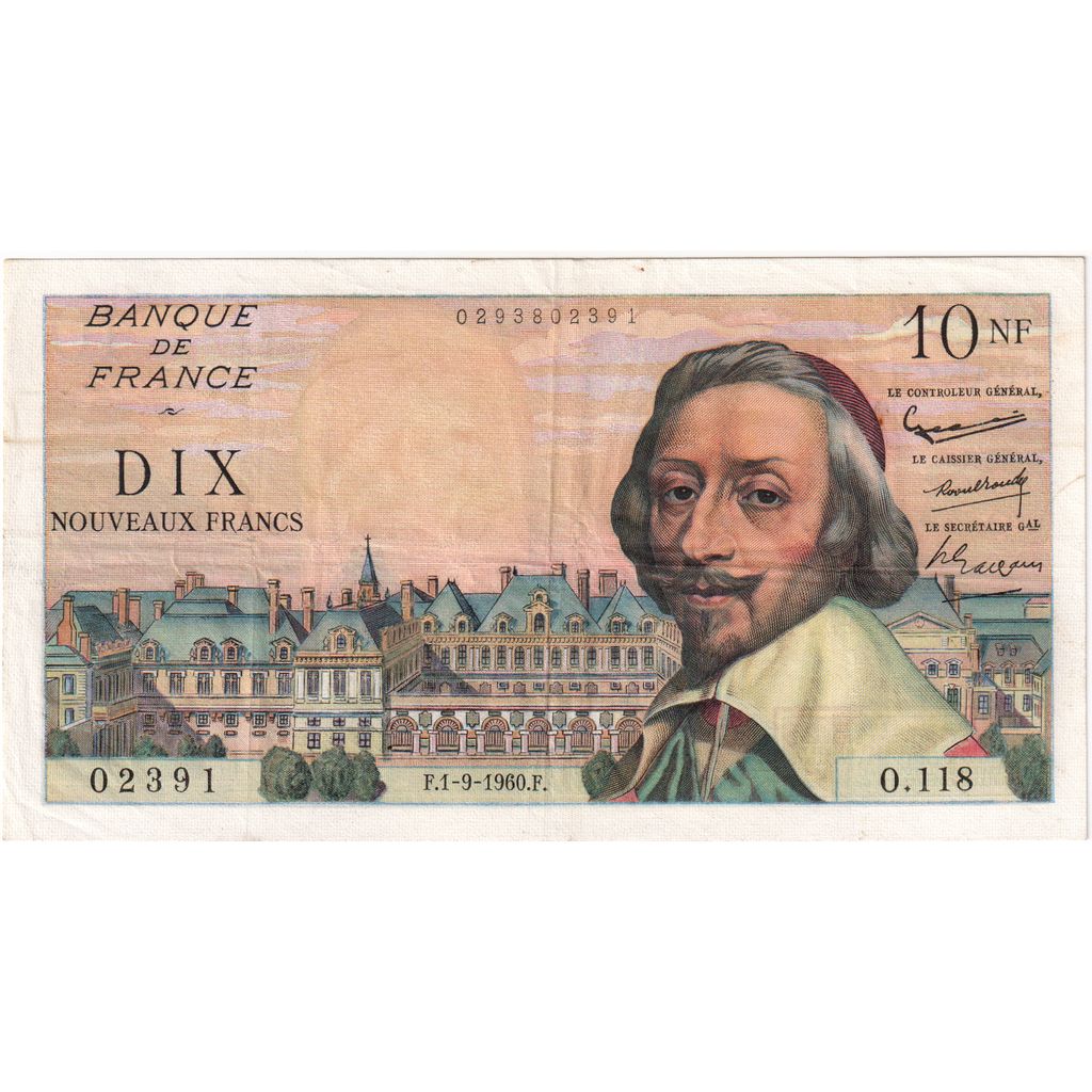 France, 10 Nouveaux Francs, Richelieu, 1960-09-01, O.118, EF(40-45)